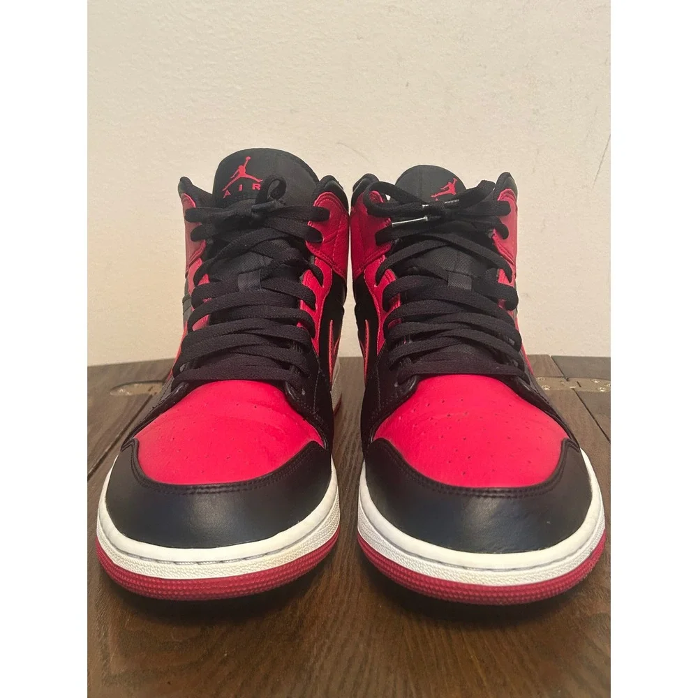 Nike Air Jordan 1 Mid Banned Bred 2020 Black Red 554724-074 Men's Size 14